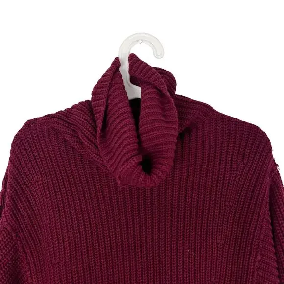 Free People Burgundy Turtleneck Oversized Chunky Knit Sweater Women’s XS - Picture 3 of 8